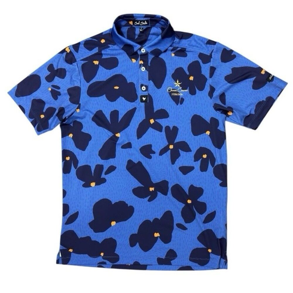 Bad Birdie Blue Dreams Golf Polo Shirt Small Short Sleeve Floral Ocean Course